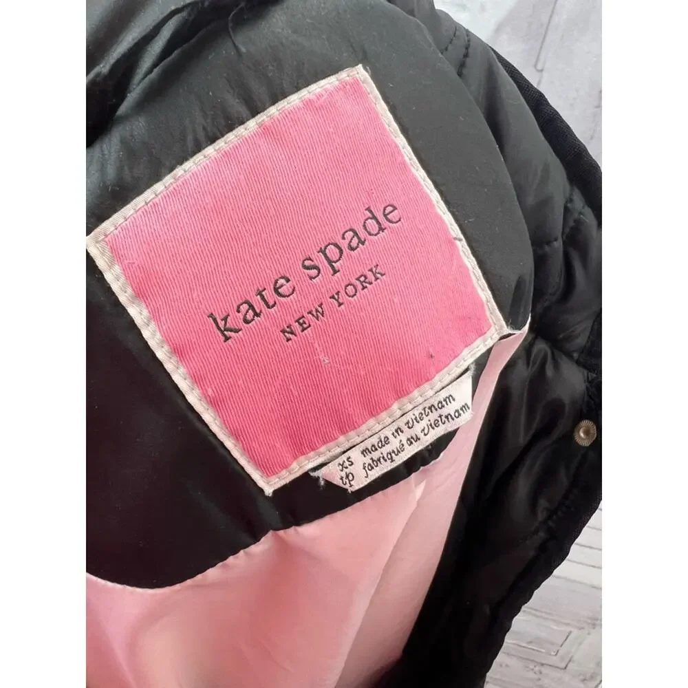KATE SPADE Onion Quilt Jacket Black Cinched Waist Hood Women’s Size XS Classic